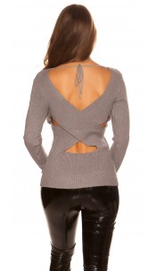 V-Cut Ribbed Sweater Back Grey