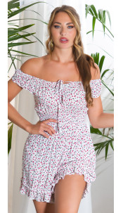 short off-shoulder Overall with flowers White