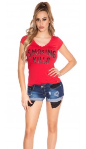 T-Shirt Smoking Kills with skull Red