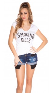 T-Shirt Smoking Kills with skull White