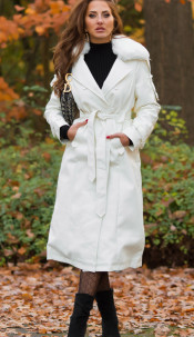 faux leather winter coat in Trenchcoat Look White