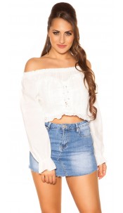 Trendy Off Shoulder Longsleeve with Lacing White