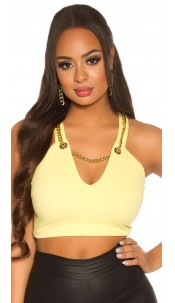 Crop V-Cut Top with necklace Yellow