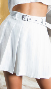 Mini Skirt with pinstripes & belt White