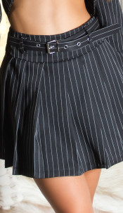 Mini Skirt with pinstripes & belt Black