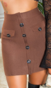 Hoge taille rok met decoratieve knopen bruin