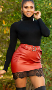 Leather Look Skirt with Lace Bordeaux