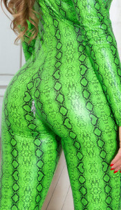 Sexy wetlook jumpsuit met ritssluitingen groen