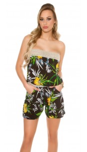 Sexy Bandeau Playsuit in floral print Black