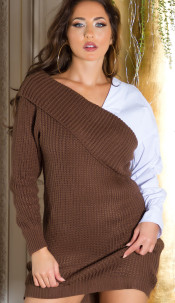 chunky knit dress 2in1 look Brown