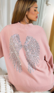 Gebreide sweater-trui angel wings met glitter roze