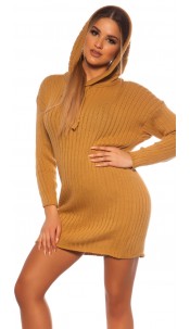 XXL knit minidress with hoodie Beige