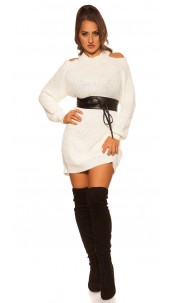 Cold Shoulder knit mini dress White