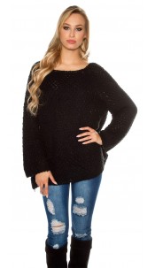 Trendy oversized mohair sweater-trui crochet look zwart