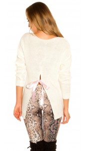 Trendy knit sweater with bow on the back White