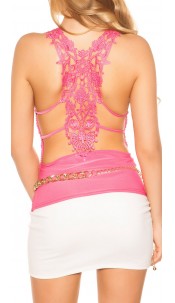 Top, meganeck with embroidery Fuchsia