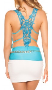 Top, meganeck with embroidery Turquoise