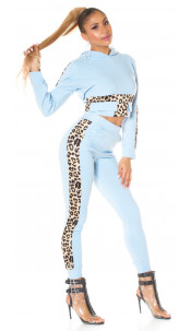 Trendy 2-piece loungewear set met luipaard print blauw