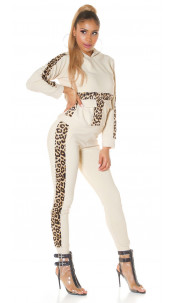 Trendy 2-piece loungewear set met luipaard print beige