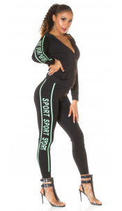 Sporty 2piece set jas met ritssluiting + leggings groen