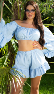 Latina Summer Set- Cropped Top and Shorts Blue