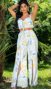 Summer Set- Pants with Slit and Bustier Top Blue