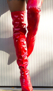 latexlook highheel overknee laarzen rood