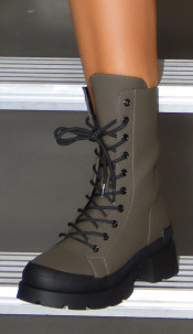 Trendy lace-up ancle boots Khaki