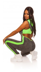 Sexy workout-sport capuchon jumpsuit met sexy rug neongroen