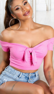 Ripp Crop Top with bow Pink