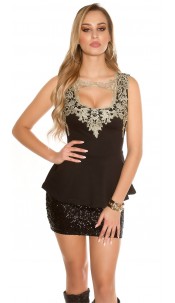 Trendy top with peplum and lace Black