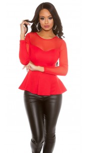 PartyShirt transparent with peplum Red