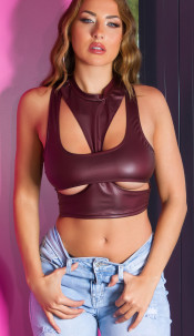 Wetlook Crop Top with Cut Outs Bordeaux