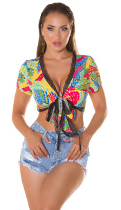 wrap Crop top with Print Yellow