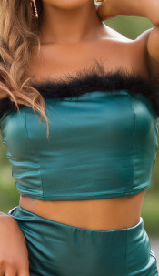 faux leather Bandeau Crop top Green