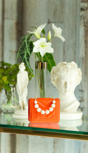 Trendy Ultra Mini Handbag with pearl handle Orange