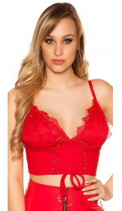 crop top with lace and lacing Red