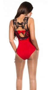 Body with crochet carrier & rhinestone Red